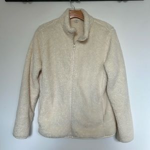 Uniqlo Women’s Size L Cream White Fluffy Fleece Zipup Jacket